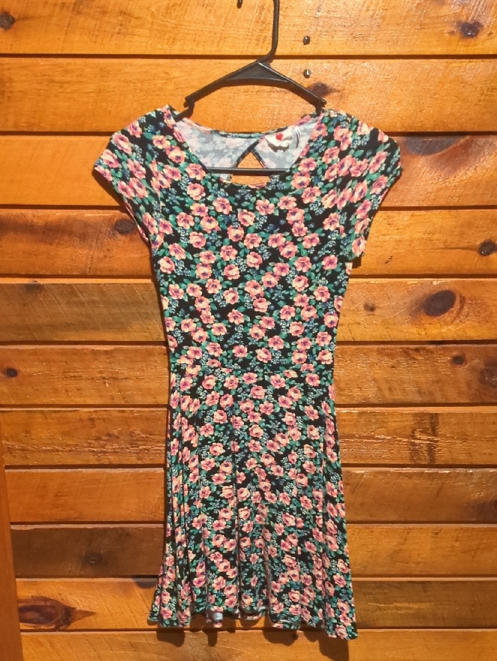one clothing Black Floral Mini Dress with Pink Flowers